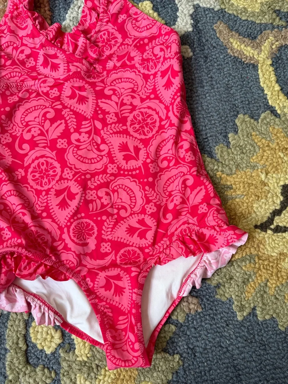 Garnet Hill Kids Floral Halter One-Piece Swimsuit - Hot Pink Size 14 Ruffle